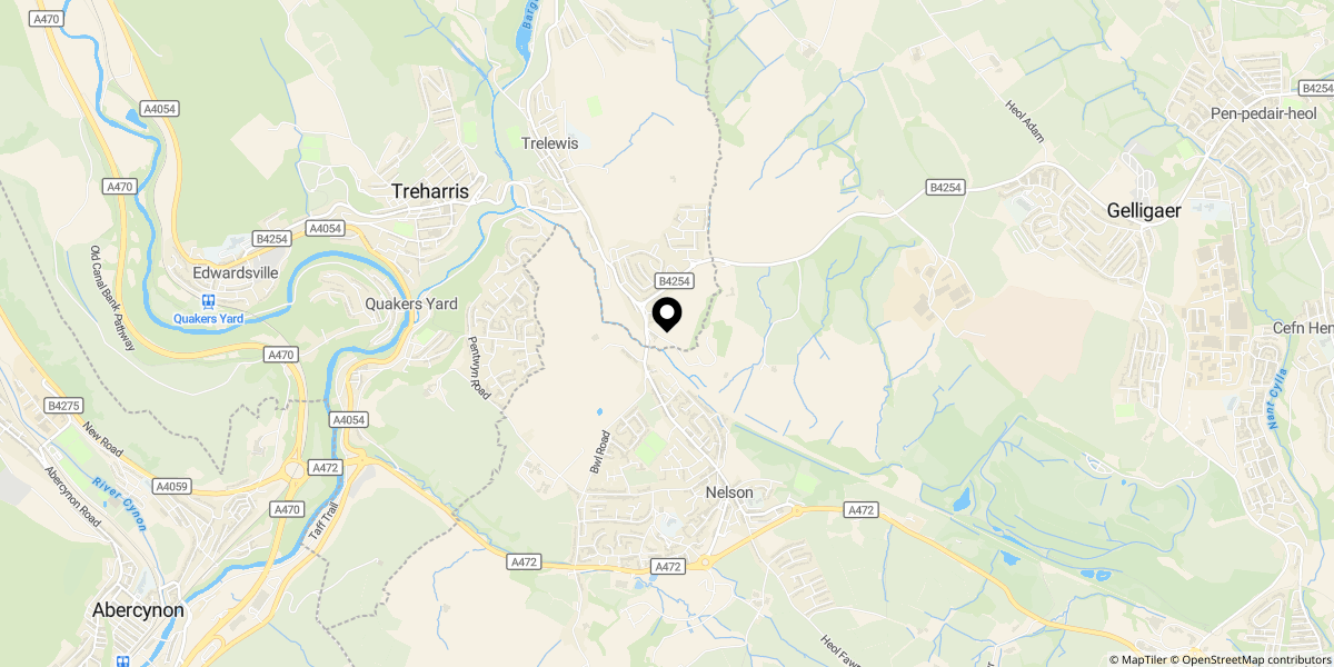 Approximate location of Gelligaer Road, Trelewis, Treharris, CF46 6DN