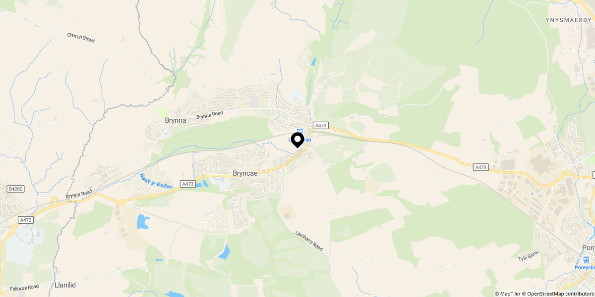 Approximate location of Nant Y Dwrgi, Llanharan, Pontyclun, CF72 9GR