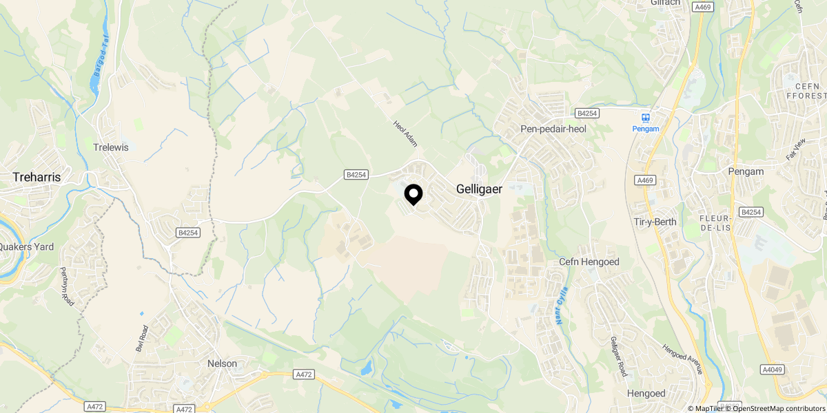 Approximate location of Claerwen, Gelligaer, Hengoed, CF82 8EY