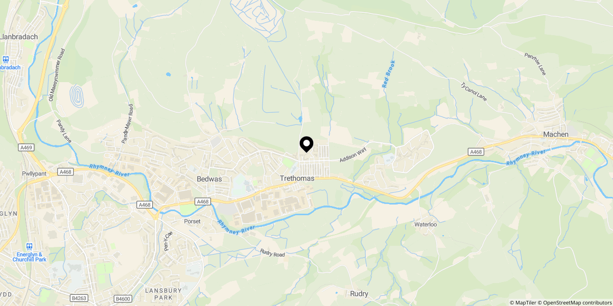 Approximate location of Tyn-y-Wern Villas, Trethomas, Caerphilly, CF83 8FQ