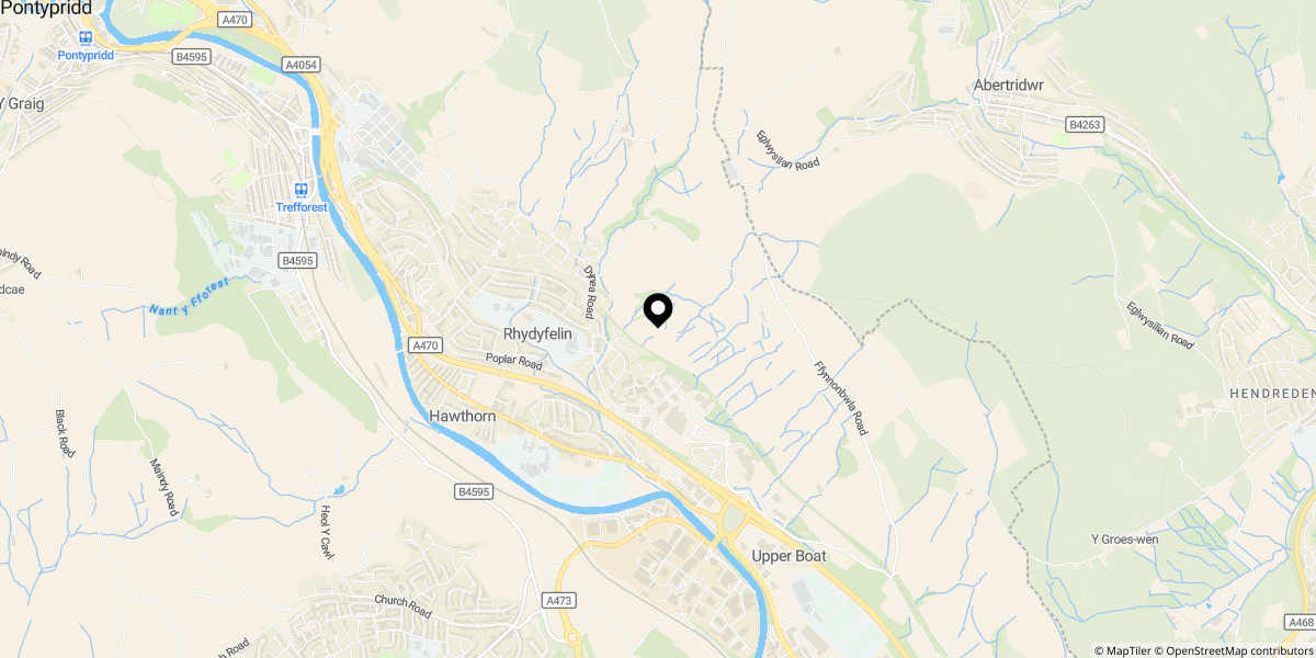 Approximate location of Llys Corrwg, Rhydyfelin, Pontypridd, CF37 5EJ