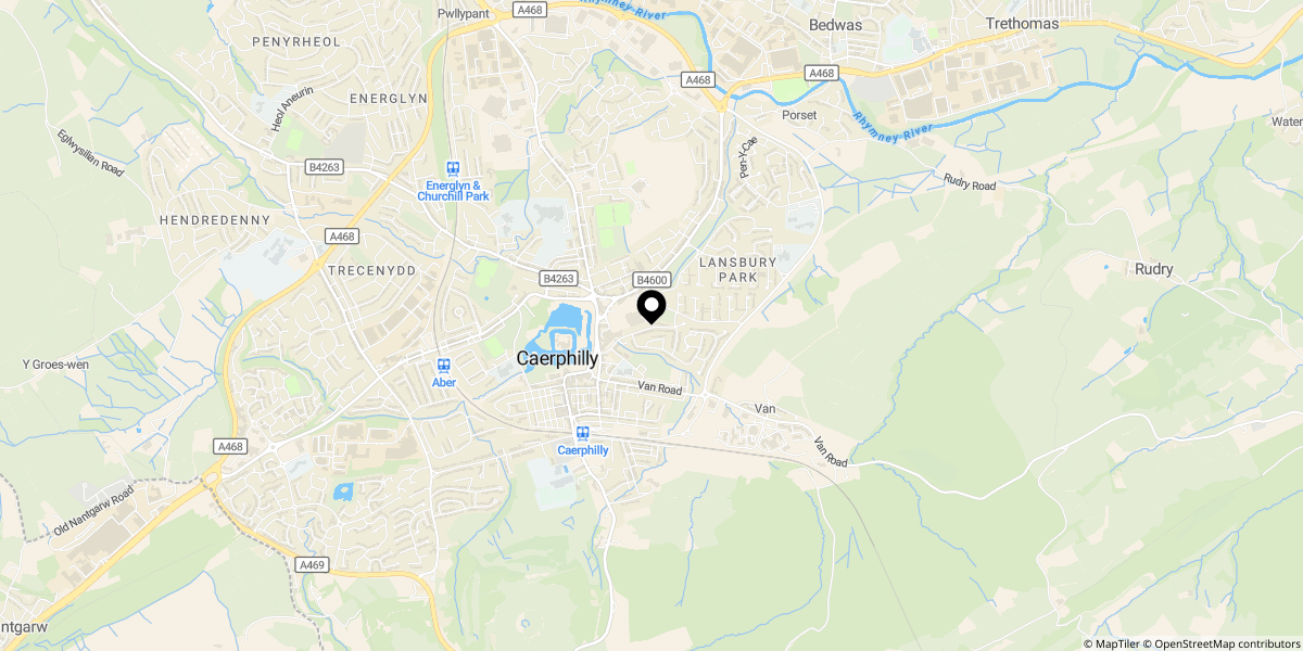 Approximate location of Porset Close, Castle Park, Caerphilly, CF83 1PQ