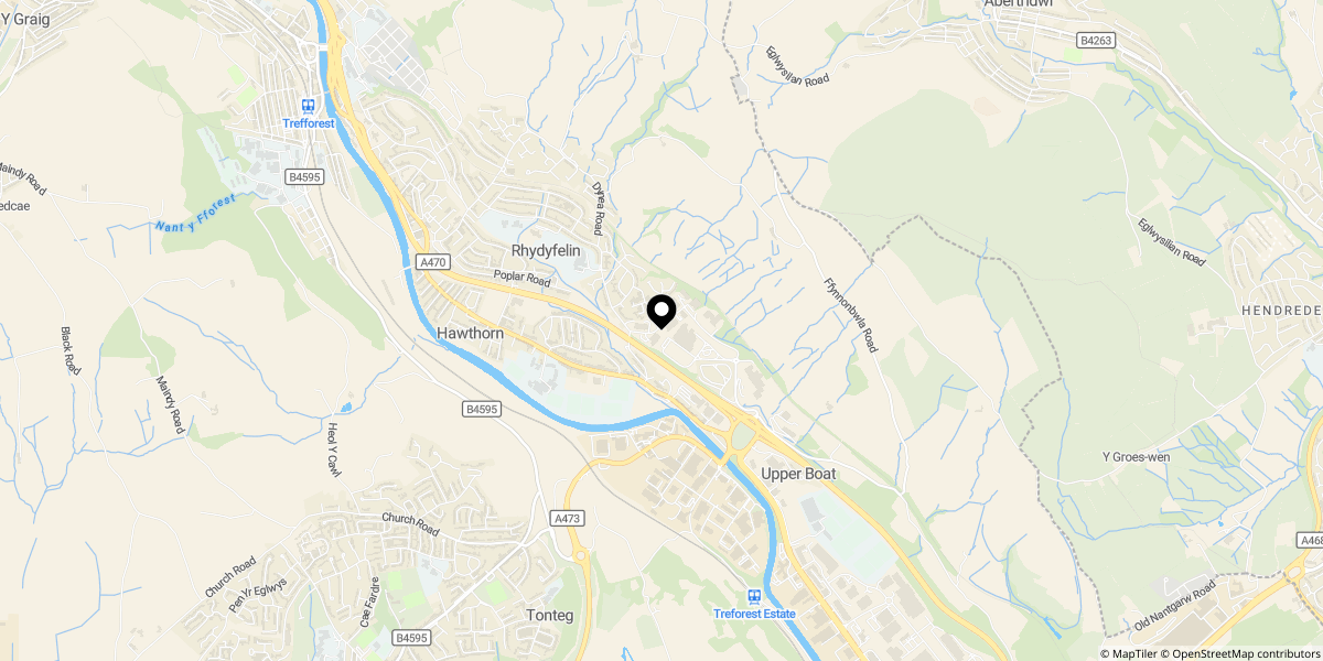 Approximate location of Dynea Road, Rhydyfelin, Pontypridd, CF37 5DN