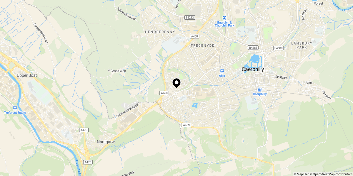 Approximate location of Druids Close, Caerphilly, CF83 2XR