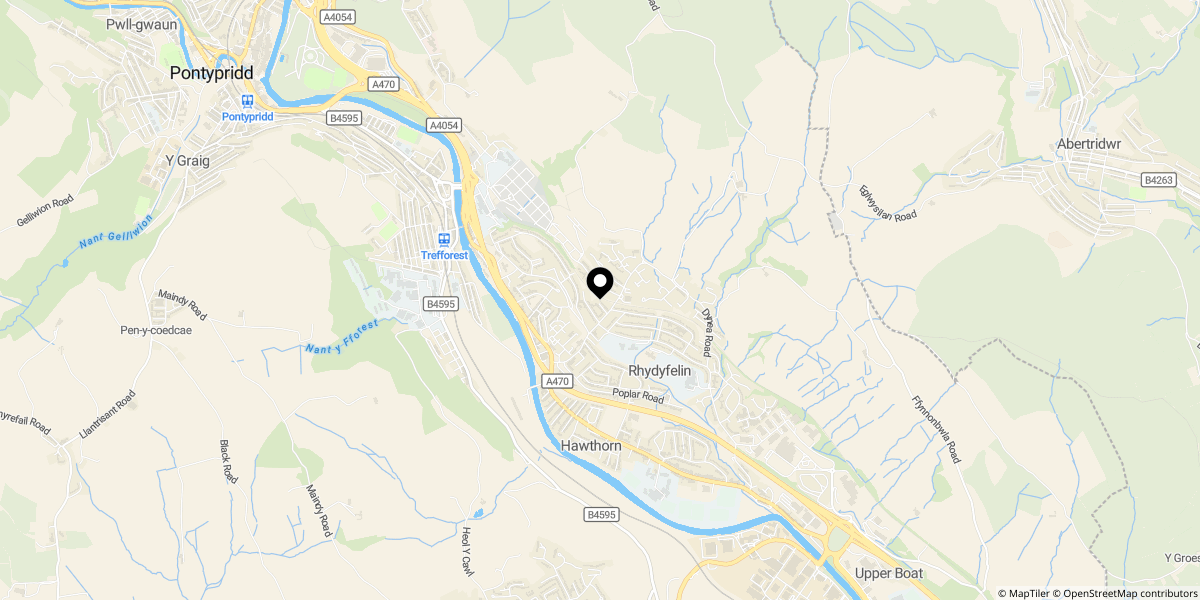 Approximate location of Heol Gruffydd, Rhydyfelin, Pontypridd, CF37 5PJ