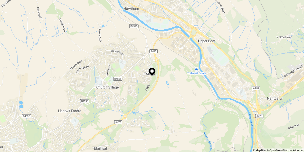 Approximate location of Lowland Drive, Tonteg, Pontypridd, CF38 1NN